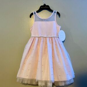 NEW American Princess Pink Tulle Sleeveless Pearl Bow Party Dress, Girls size 10